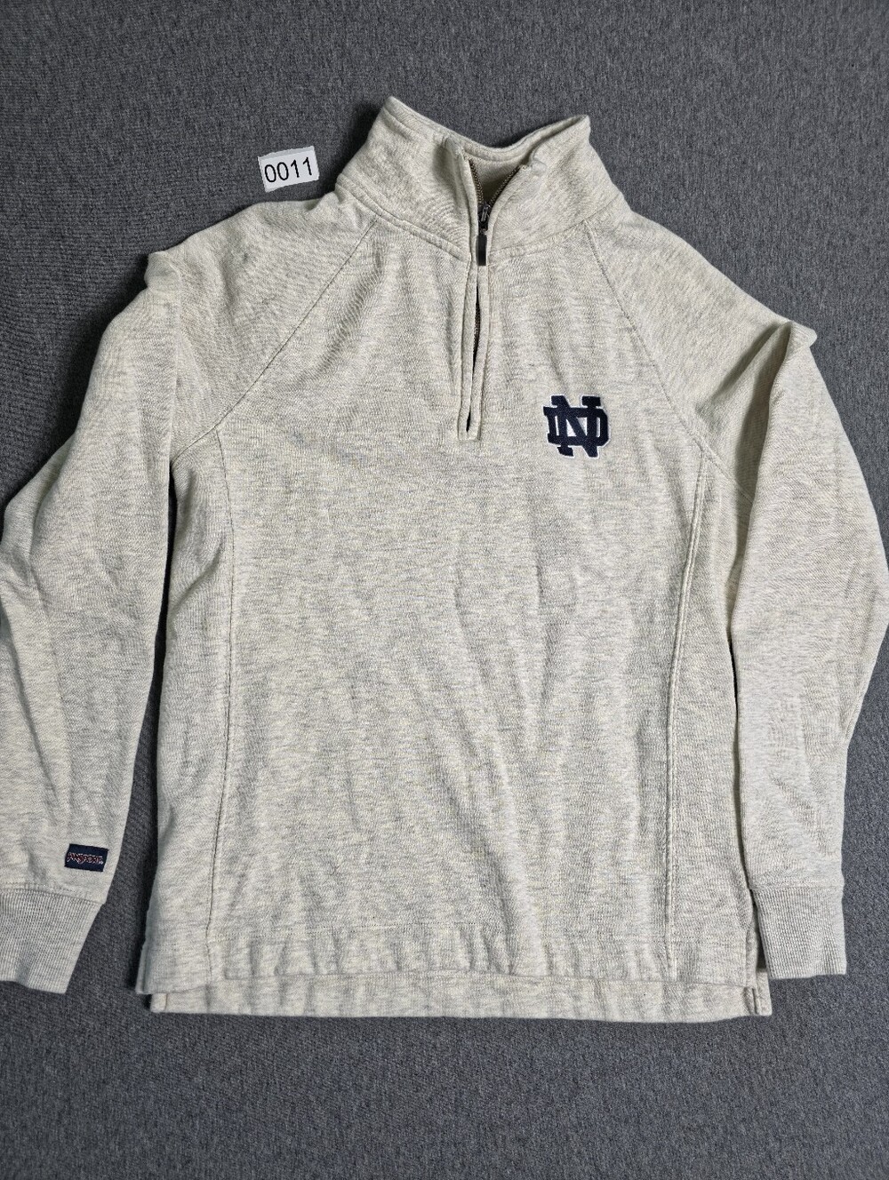 Vintage Jansport Notre Dame Heather Gray Quarter-Zip Pullover Sweater Medium